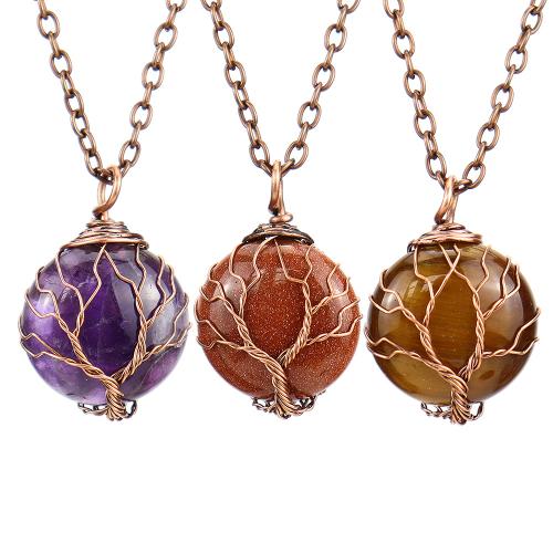 Natural Gemstone Necklace, Natural Stone, with iron chain, handmade, fashion jewelry & different materials for choice & for woman, antique copper color, Sold By PC