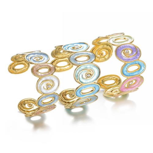 304 Stainless Steel Cuff Bangle, gold color plated, for woman & enamel & with rhinestone & hollow, more colors for choice, Sold By PC