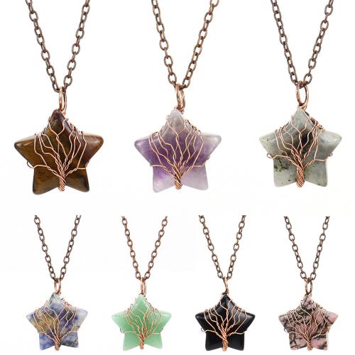 Edelstein Schmuck Halskette, Naturstein, mit Eisenkette, handgemacht, Modeschmuck & verschiedenen Materialien für die Wahl & für Frau, antike Kupferfarbe, verkauft von PC