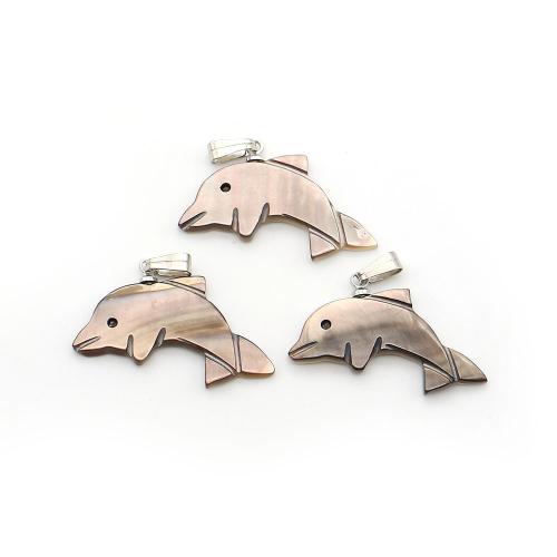 Черная-Лип-Шелл подвеска, с Восковой шнур & Железо, Дельфин, DIY, Много цветов для выбора, 17x29mm, продается PC