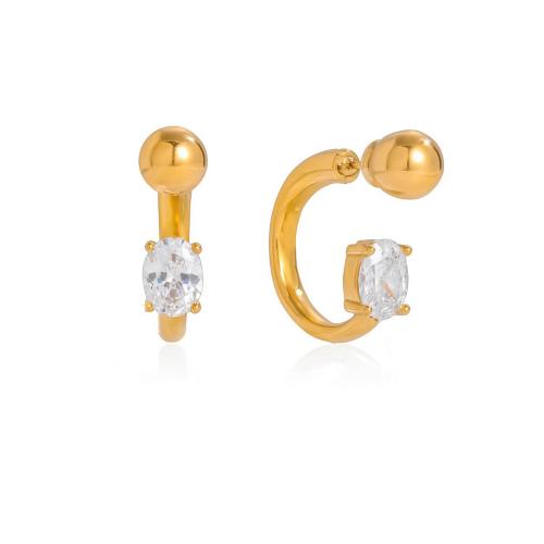 Stainless Steel Stud Earrings, 304 Stainless Steel, with Cubic Zirconia & Plastic Pearl, plated, fashion jewelry & different styles for choice & for woman, golden, Sold By Pair