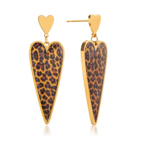 Stainless Steel Drop Earring, 304 Stainless Steel, Heart, plated, fashion jewelry & for woman & enamel, golden, Sold By Pair