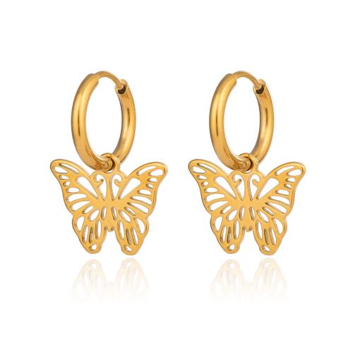 Stainless Steel Drop Earring, 304 Stainless Steel, Butterfly, plated, fashion jewelry & for woman & hollow, golden, Sold By Pair