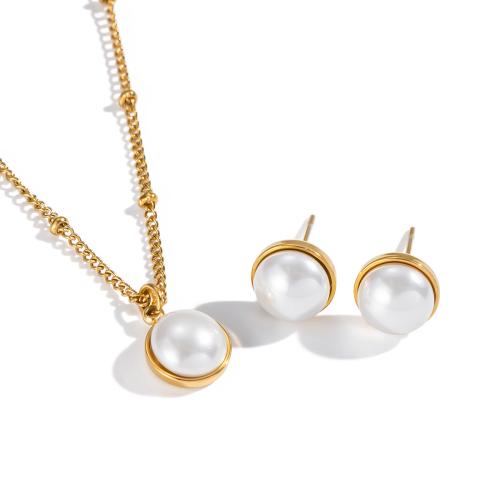 Наборы ювелирных украшений из нержавеющей стали, Нержавеющая сталь 304, с Пластиковая жемчужина, Другое покрытие, ювелирные изделия моды & разные стили для выбора & Женский, Золотой, продается PC