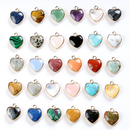 Gemstone Pendants Jewelry, Brass, with Natural Stone, Heart, plated, DIY & different materials for choice, 15x19mm, Sold By PC