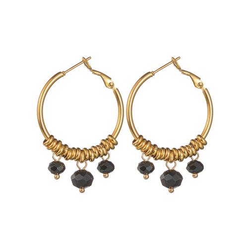 Stainless Steel Drop Earring, 304 Stainless Steel, with Black Stone, plated, fashion jewelry & different materials for choice & for woman, golden, Sold By Pair