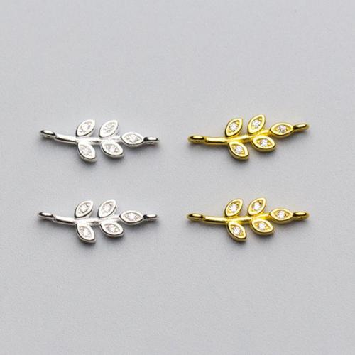 925 Sterling Silver Connectors, Leaf, plated, DIY & micro pave cubic zirconia, more colors for choice, 16x5x1.50mm, Sold By PC
