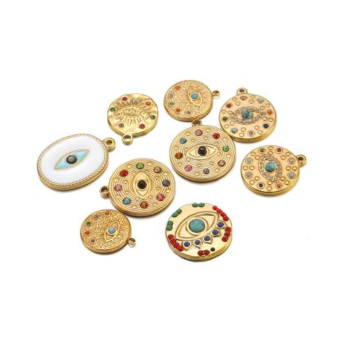 Ювелирные подвески из нержавеющей стали, Нержавеющая сталь 304, с Синтетическая бирюза, плакирован золотом, DIY & со стразами, Много цветов для выбора, 4ПК/сумка, продается сумка