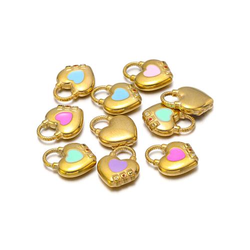 Нержавеющая сталь Сердце Подвески, Нержавеющая сталь 304, плакирован золотом, DIY & эмаль & со стразами, Много цветов для выбора, 5ПК/сумка, продается сумка
