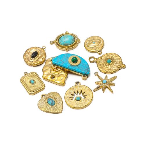 Bijoux Pendentifs en pierres gemmes, Acier inoxydable 304, avec Pierre naturelle, Placage de couleur d'or, DIY, plus de couleurs à choisir, 5PC/sac, Vendu par sac