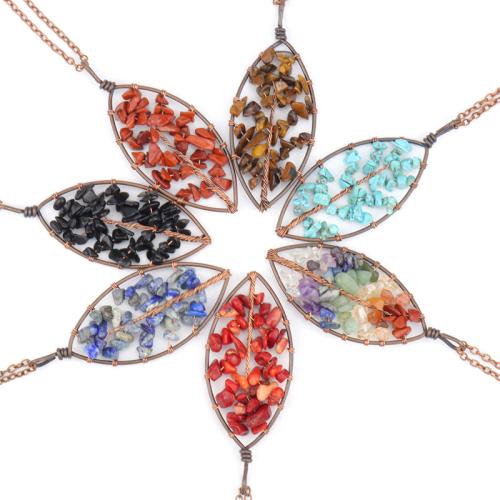 Natural Gemstone Necklace, with iron chain, handmade, different materials for choice & for woman & hollow, Sold By PC