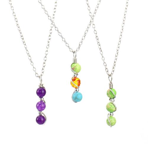 Natural Gemstone Necklace, with brass wire & iron chain, handmade, fashion jewelry & different materials for choice & for woman, Sold By PC