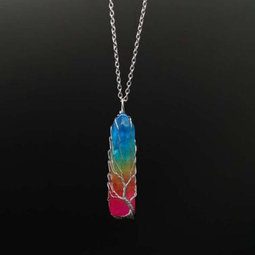 Natural Gemstone Necklace, with brass wire & iron chain, handmade, fashion jewelry & different materials for choice & for woman, Pendant :6cm, Length:Approx 53 cm, Sold By PC