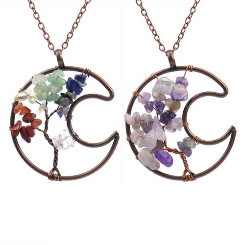 Natural Gemstone Necklace, with iron chain & Brass, handmade, different materials for choice & for woman & hollow, Sold By PC