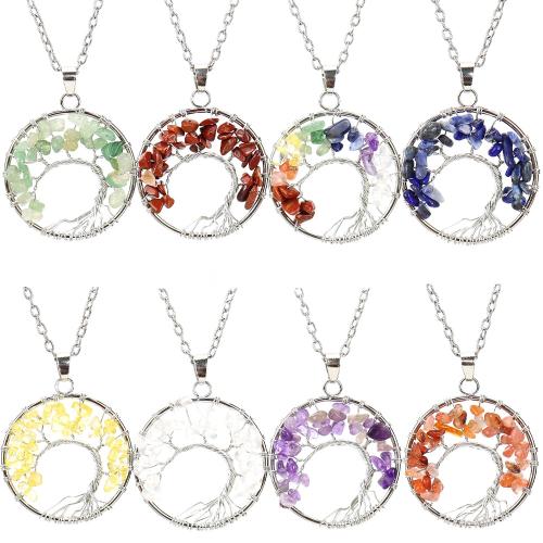 Natural Gemstone Necklace, with iron chain & Brass, handmade, different materials for choice & for woman & hollow, silver color, Sold By PC