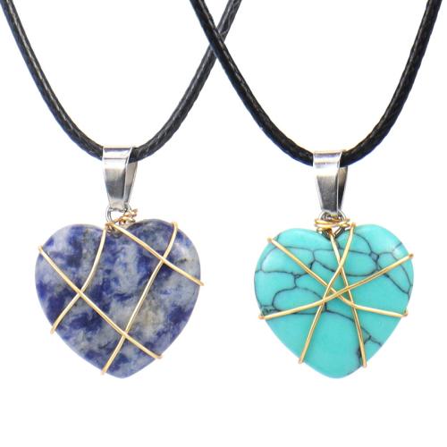 Natural Gemstone Necklace, with brass wire & leather cord, handmade, fashion jewelry & different materials for choice & for woman, Sold By PC