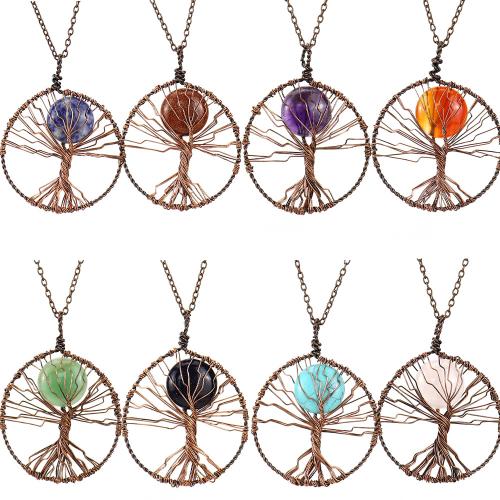 Natural Gemstone Necklace, with brass wire & iron chain, handmade, fashion jewelry & different materials for choice & for woman, antique copper color, Sold By PC