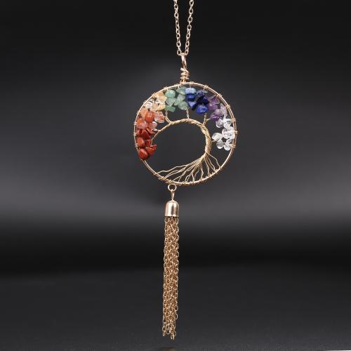 Natural Gemstone Necklace, with iron chain & Brass, plated, handmade & different materials for choice & for woman & hollow, more colors for choice, Length:Approx 53 cm, Sold By PC