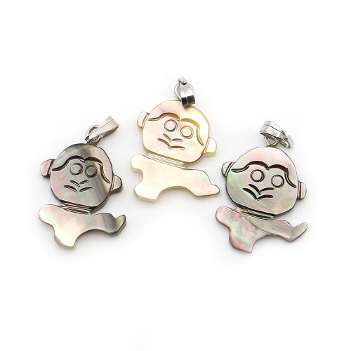 Черная-Лип-Шелл подвеска, с Восковой шнур & Железо, Сова, DIY, разноцветный, 16x22mm, продается PC