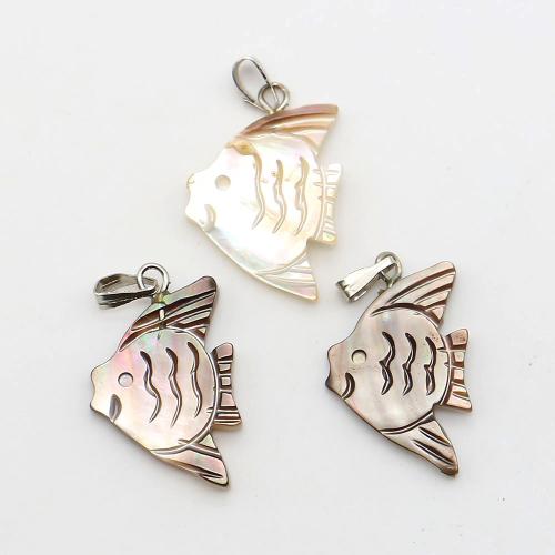 Black+Lip+Shell Anhänger, mit Wachsschnur & Eisen, Fisch, DIY, gemischte Farben, 16x23mm, verkauft von PC