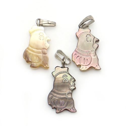 Seemuschel Anhänger, mit Wachsschnur & Eisen, Huhn, DIY, gemischte Farben, 11x21mm, verkauft von PC