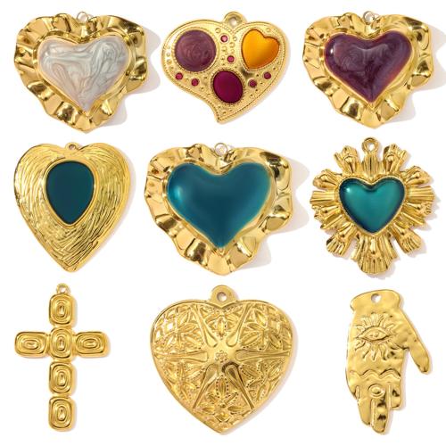 Ювелирные подвески из нержавеющей стали, Нержавеющая сталь 304, плакирован золотом, DIY & эмаль & со стразами, Много цветов для выбора, 3ПК/сумка, продается сумка