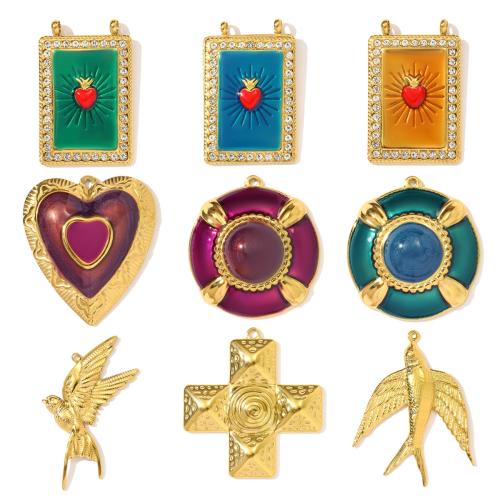 Ювелирные подвески из нержавеющей стали, Нержавеющая сталь 304, плакирован золотом, DIY & эмаль & со стразами, Много цветов для выбора, 3ПК/сумка, продается сумка