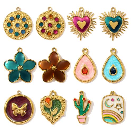 Ювелирные подвески из нержавеющей стали, Нержавеющая сталь 304, плакирован золотом, DIY & эмаль & со стразами, Много цветов для выбора, 3ПК/сумка, продается сумка