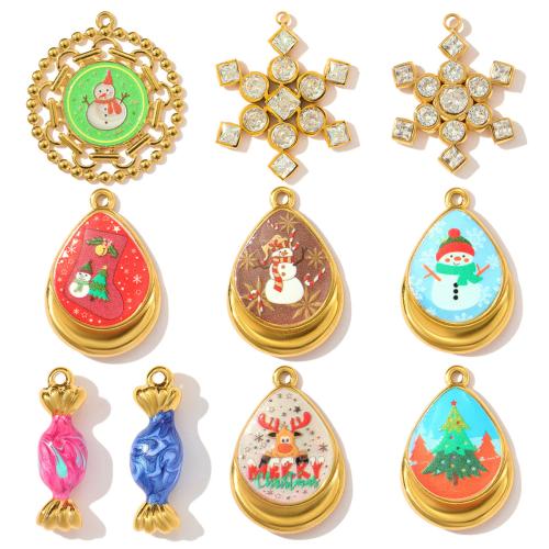 Ювелирные подвески из нержавеющей стали, Нержавеющая сталь 304, плакирован золотом, DIY & инкрустированное микро кубического циркония & эмаль, Много цветов для выбора, 3ПК/сумка, продается сумка