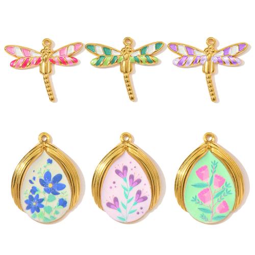 Ювелирные подвески из нержавеющей стали, Нержавеющая сталь 304, плакирован золотом, DIY & эмаль, Много цветов для выбора, 3ПК/сумка, продается сумка