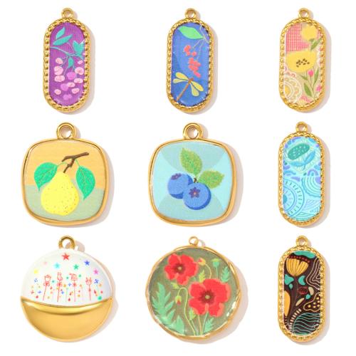 Ювелирные подвески из нержавеющей стали, Нержавеющая сталь 304, плакирован золотом, DIY & эмаль, Много цветов для выбора, 3ПК/сумка, продается сумка