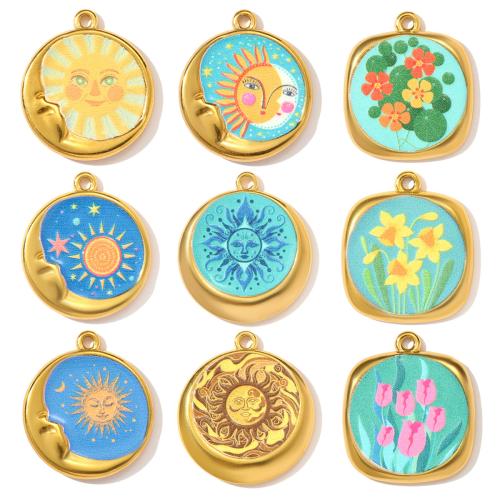 Ювелирные подвески из нержавеющей стали, Нержавеющая сталь 304, плакирован золотом, DIY & эмаль, Много цветов для выбора, 3ПК/сумка, продается сумка