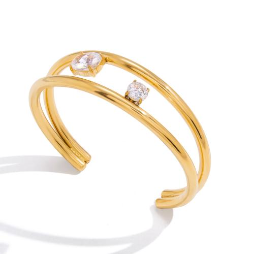 304 Stainless Steel Bangle, with Cubic Zirconia, 18K gold plated, fashion jewelry & different styles for choice & for woman, Sold By PC
