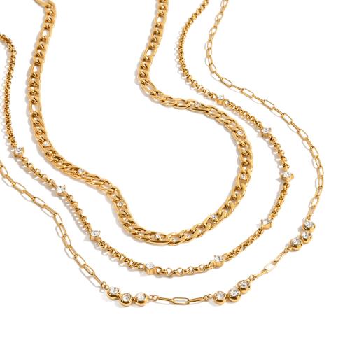 Stainless Steel Jewelry Necklace, 304 Stainless Steel, plated, different styles for choice & micro pave cubic zirconia & for woman, golden, Sold By PC