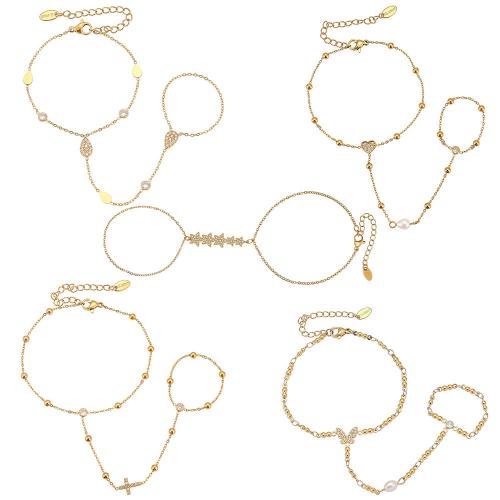 Gothic Bracelet Ring, 304 Stainless Steel, with Freshwater Pearl, plated, different styles for choice & micro pave cubic zirconia & for woman, Sold By PC