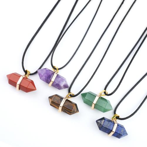 Natural Gemstone Necklace, Brass, with PU Leather Cord & Gemstone, polished, different materials for choice, Sold By PC
