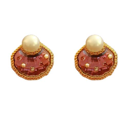 Freshwater Pearl Earrings, Brass, with Freshwater Pearl & Crystal, 18K gold plated, fashion jewelry & for woman, 19x20mm, Sold By Pair