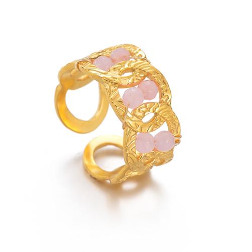 Stainless Steel Finger Ring, 304 Stainless Steel, with Resin, plated, fashion jewelry & for woman & hollow, golden, Sold By PC