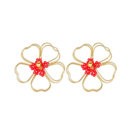 Stainless Steel Stud Earrings, 304 Stainless Steel, with Resin, Flower, 18K gold plated, fashion jewelry & for woman & hollow, Sold By Pair