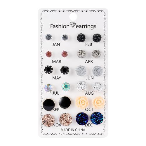 Tibetan Style Stud Earring Set, with Plastic Pearl, plated, different styles for choice & for woman & enamel & with rhinestone, earring length 7-12mm, Sold By Set