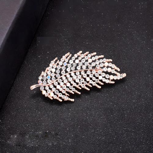 Rhinestone Brooch, Tibetan Style, Feather, plated, for woman & with rhinestone, 35x70mm, Sold By PC