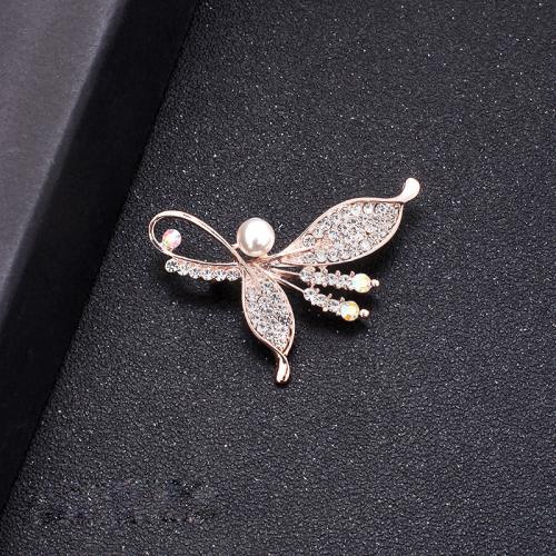 Tibetan Style Brooch, with Plastic Pearl, Flower, plated, for woman & with rhinestone, 55x30mm, Sold By PC