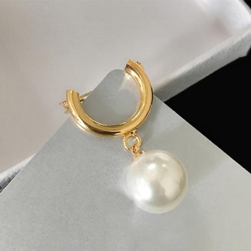 Tibetan Style Brooch, with Plastic Pearl, gold color plated, for woman & with rhinestone, 20mm, Sold By PC