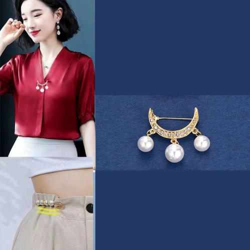 Tibetan Style Brooch, with Plastic Pearl, gold color plated, for woman & with rhinestone, 38mm, Sold By PC