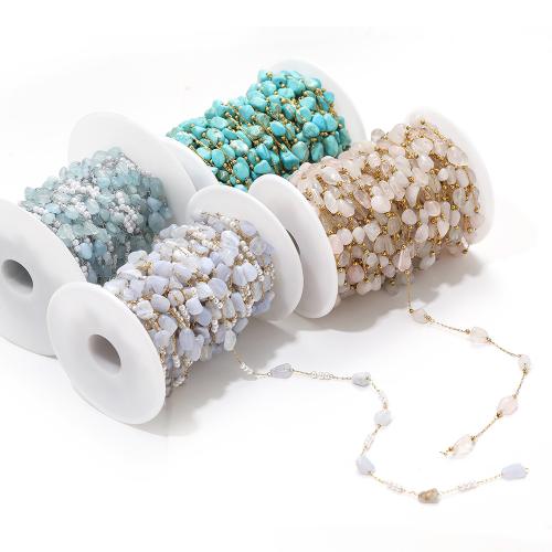Decorative Beaded Chain, 304 Stainless Steel, with Natural Stone & Plastic Pearl, gold color plated, DIY, more colors for choice, Sold By m