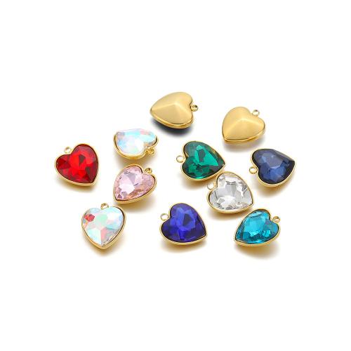 Stainless Steel Heart Pendants, 304 Stainless Steel, gold color plated, DIY & with rhinestone, more colors for choice, 5PCs/Bag, Sold By Bag