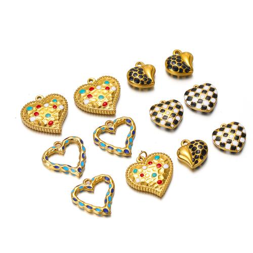 Stainless Steel Heart Pendants, 304 Stainless Steel, gold color plated, DIY & enamel, more colors for choice, 5PCs/Bag, Sold By Bag