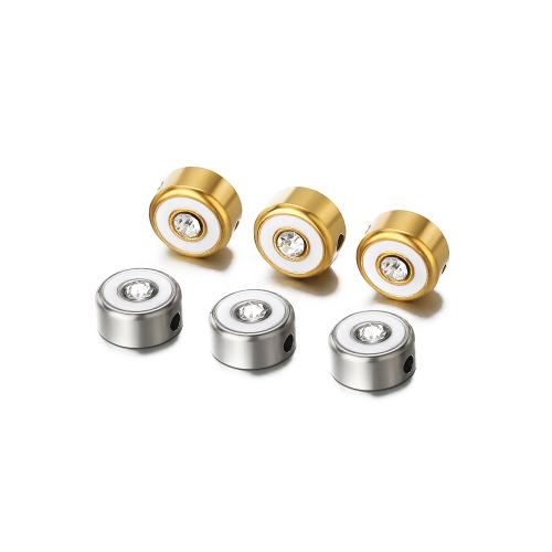 Perlas de acero inoxidable, acero inoxidable 304, chapado en color dorado, Bricolaje & micro arcilla de zirconia cúbica & esmalte, más colores para la opción, 5PCs/Bolsa, Vendido por Bolsa