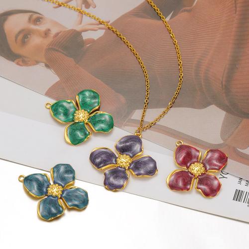 Stainless Steel Flower Pendant, 304 Stainless Steel, gold color plated, DIY & enamel, more colors for choice, 5PCs/Bag, Sold By Bag