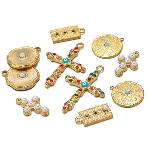 Stainless Steel Pendants, 304 Stainless Steel, with Plastic Pearl, gold color plated, DIY & enamel & with rhinestone, more colors for choice, 5PCs/Bag, Sold By Bag